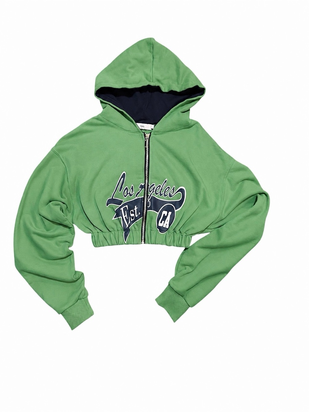 Adika Cropped Hooded Full Zip Sweatshirt Green Size XS Graphic Los Angeles - Picture 2 of 7